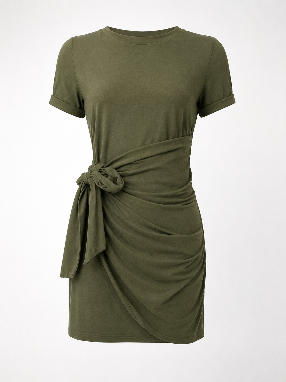 Olive Tie-Waist Short Sleeve Dress